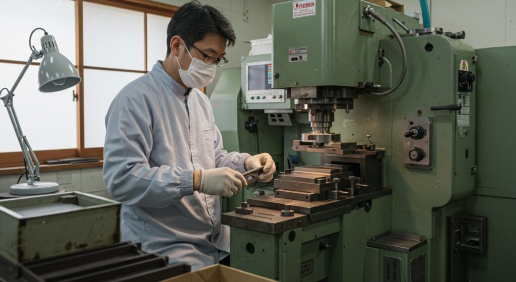 機械で印鑑を製作している職人